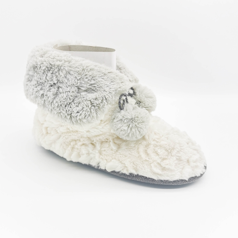 Embossed faux fur upper with poms boot for women