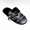 Black pattern check with giant bow embroidery home women's slippers 