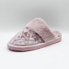 Pink velvet slipper with faux fur lining for women 