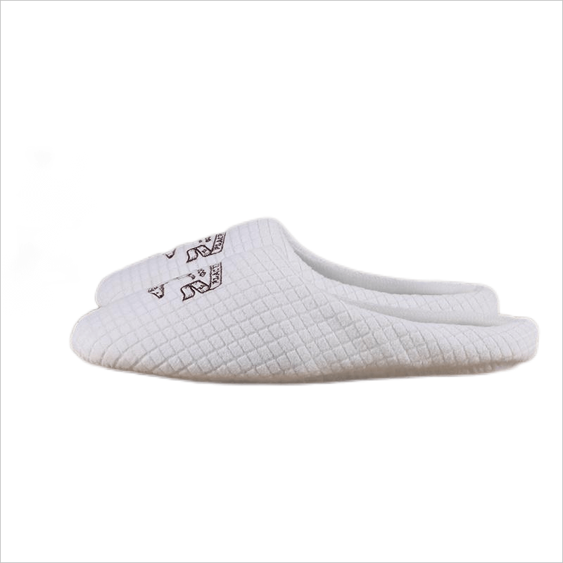 Waffle slipper with brown embroidery for women