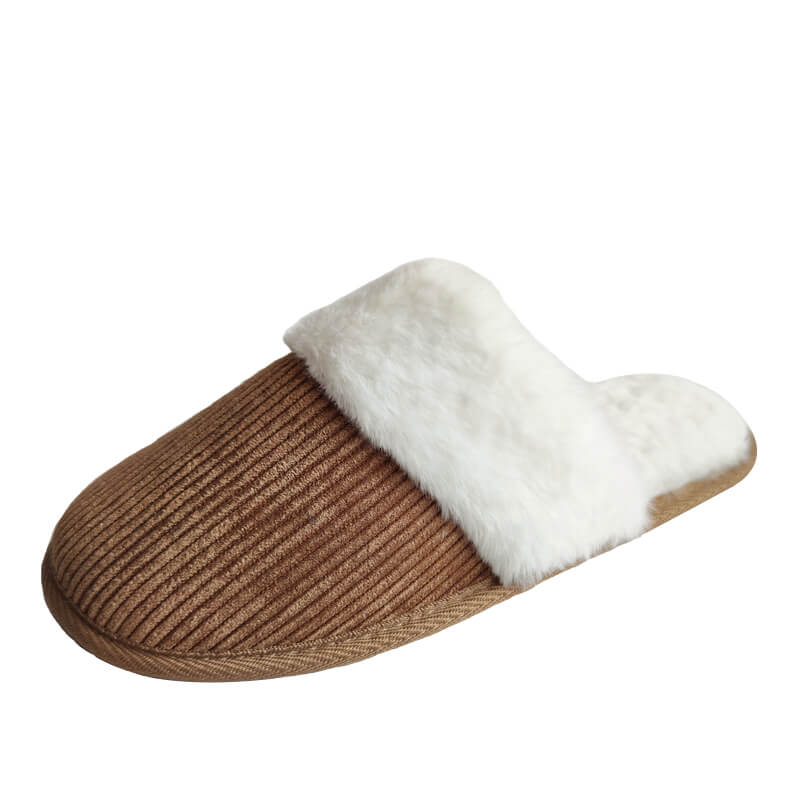 Corduroy and faux fur patchwork house slippers