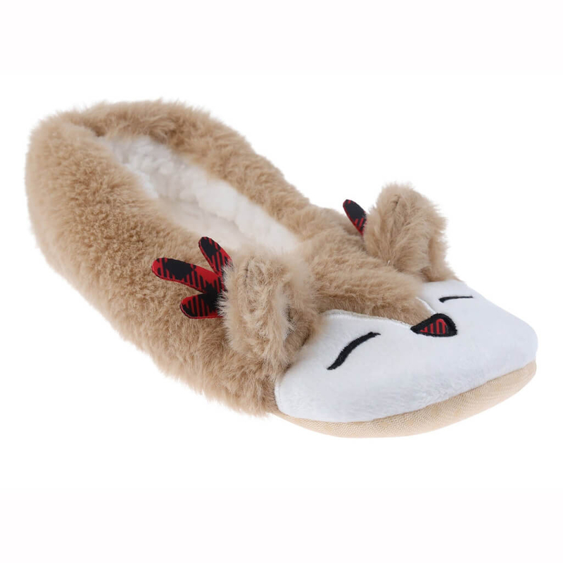 Women's buffalo check reindeer faux fur slipper socks