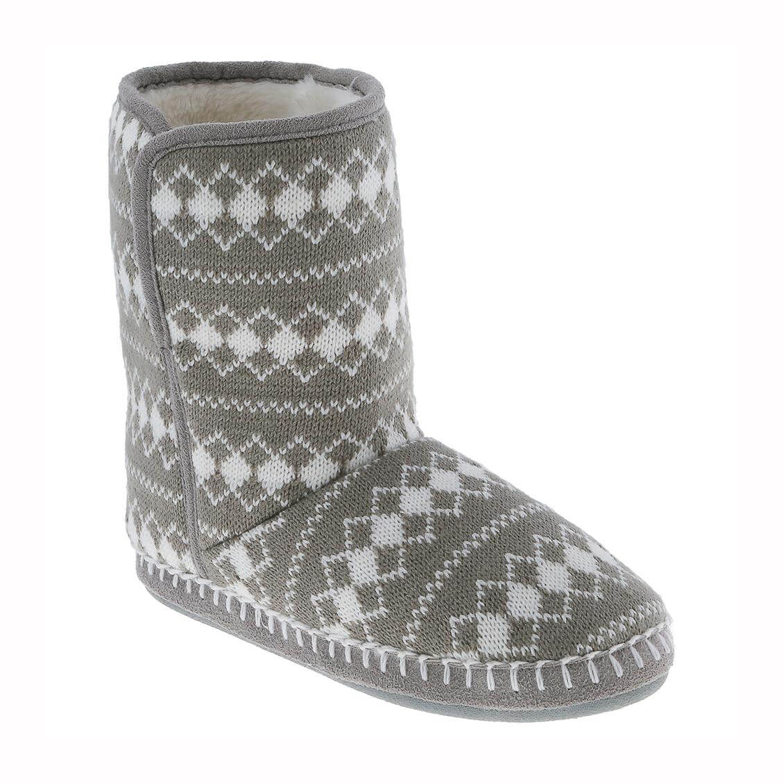 Ladies grey and white diamond knitted slipper boot