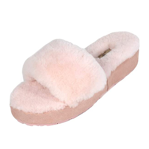 Women's fuzzy faux fur memory foam flat spa slide slippers