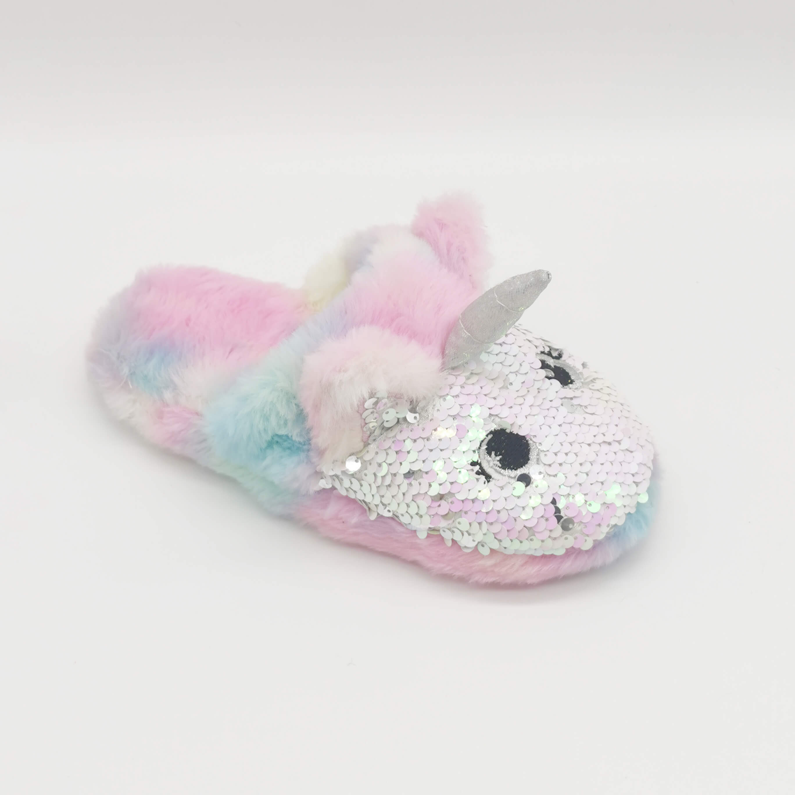 Girls' kids cartoon slip-on indoor faux fur unicorn slippers