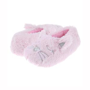 Faux fur pink cat moccasin slipper for girls