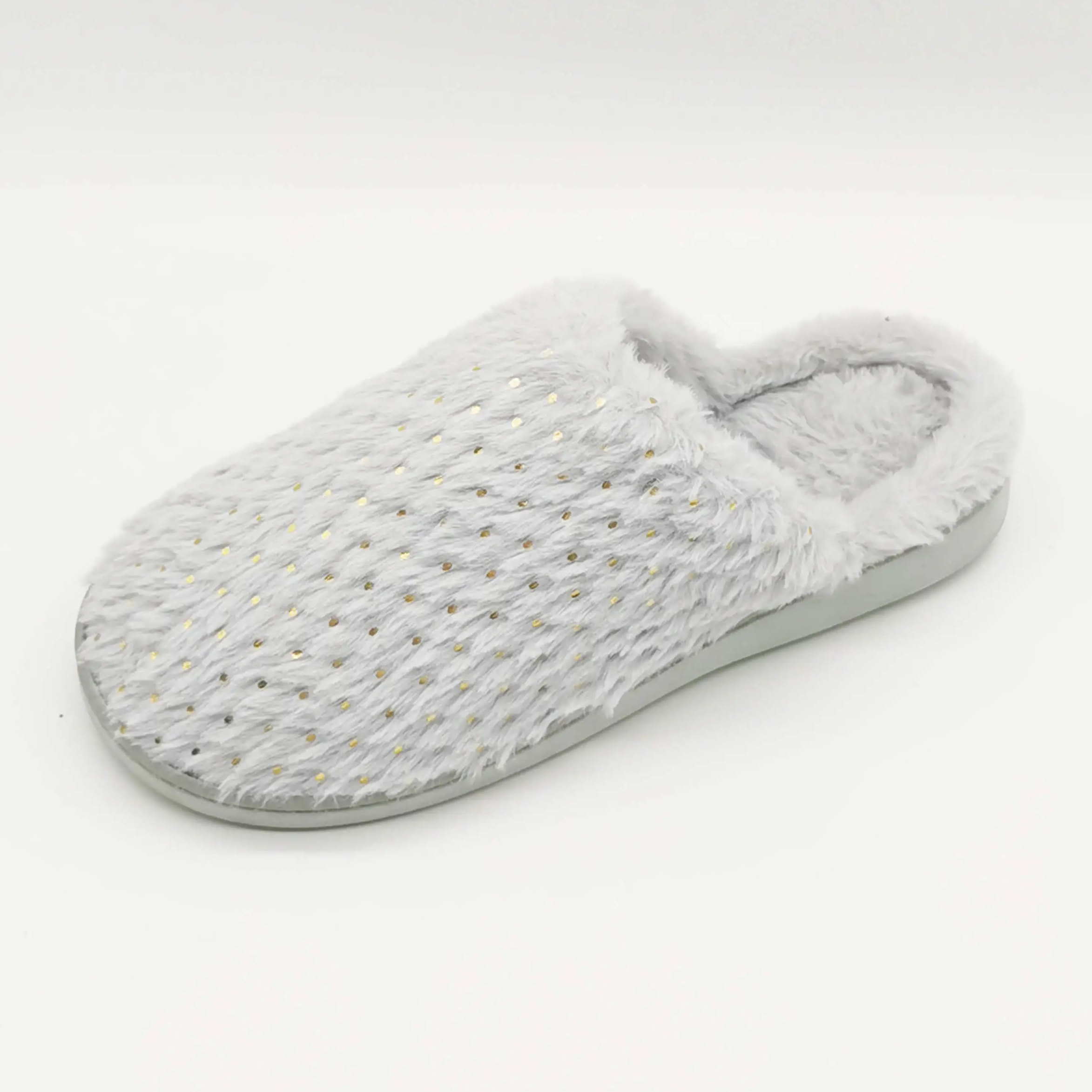 Grey faux fur upper home slippers for women