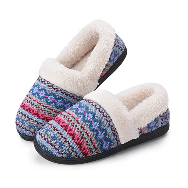 Slip-on knit memory foam house slippers