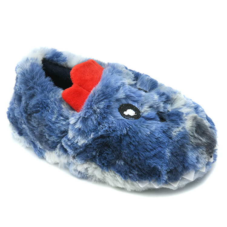 Cute blue fur embroidery slippers for kids