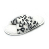 Women's fuzzy faux fur cross band slide slippers in leopard print