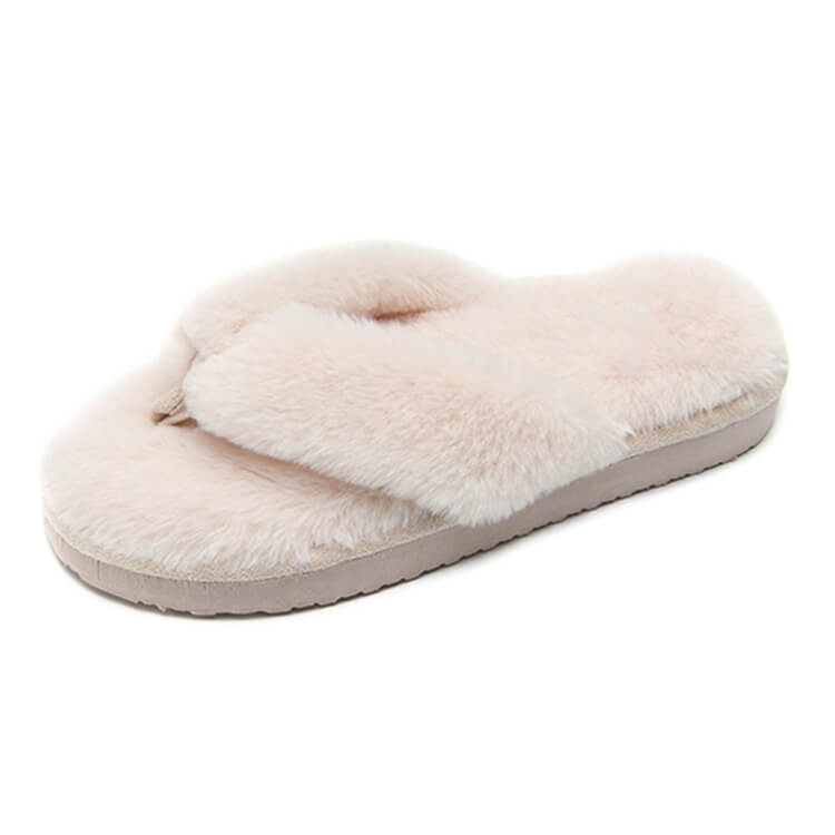 Furry pink flip flops slippers for women