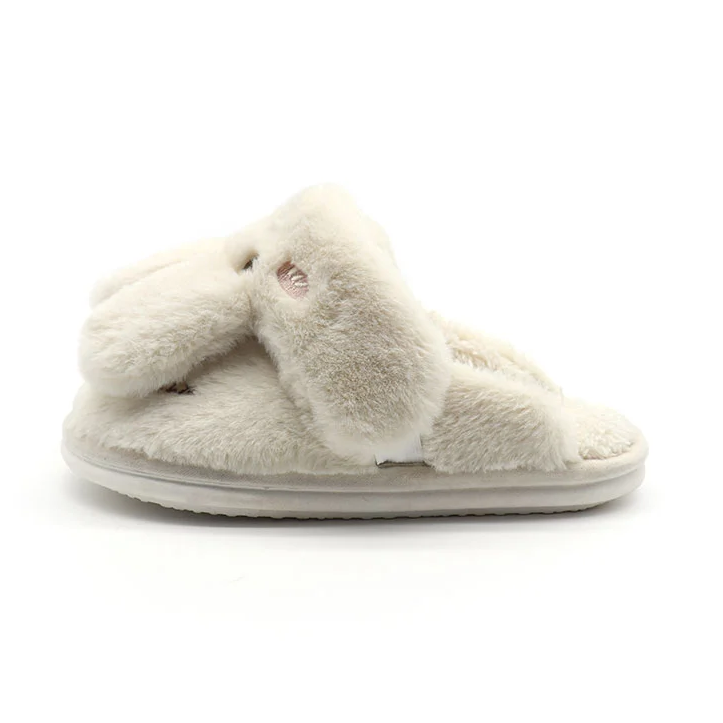 Winter rabbit warm non-slip plush furry slippers for women