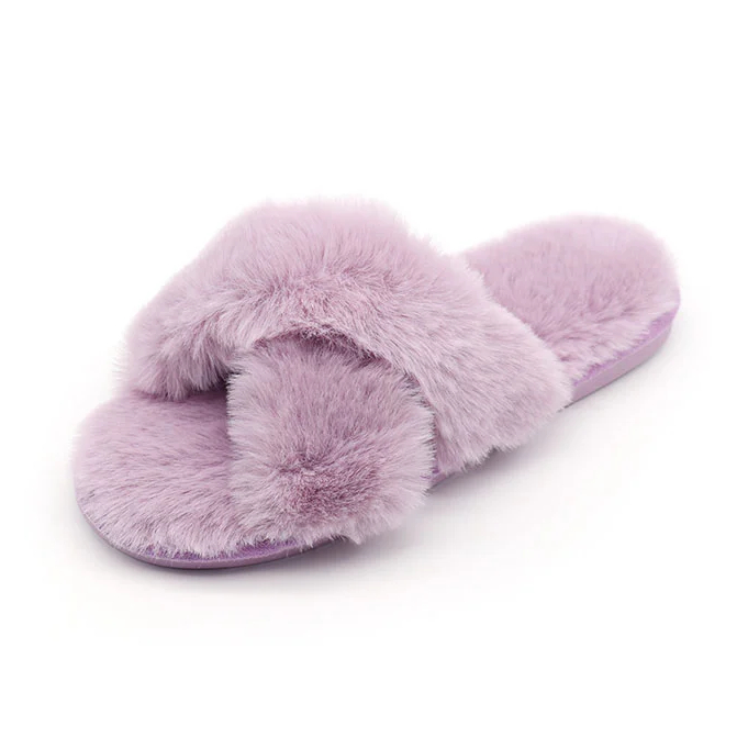 Open-toe fur indoor autumn cross faux fur slippers