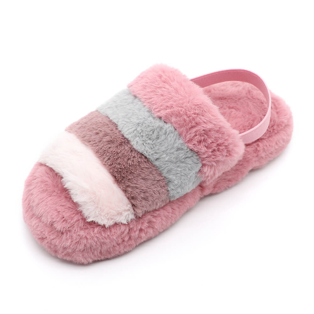 Women's fluffy faux fur slingback slippers