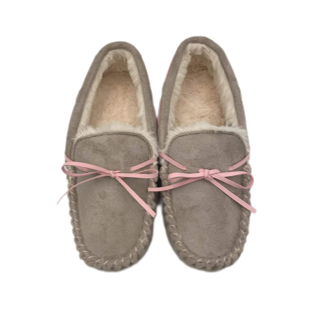 Warm cozy bow solid moccasin women's slippers