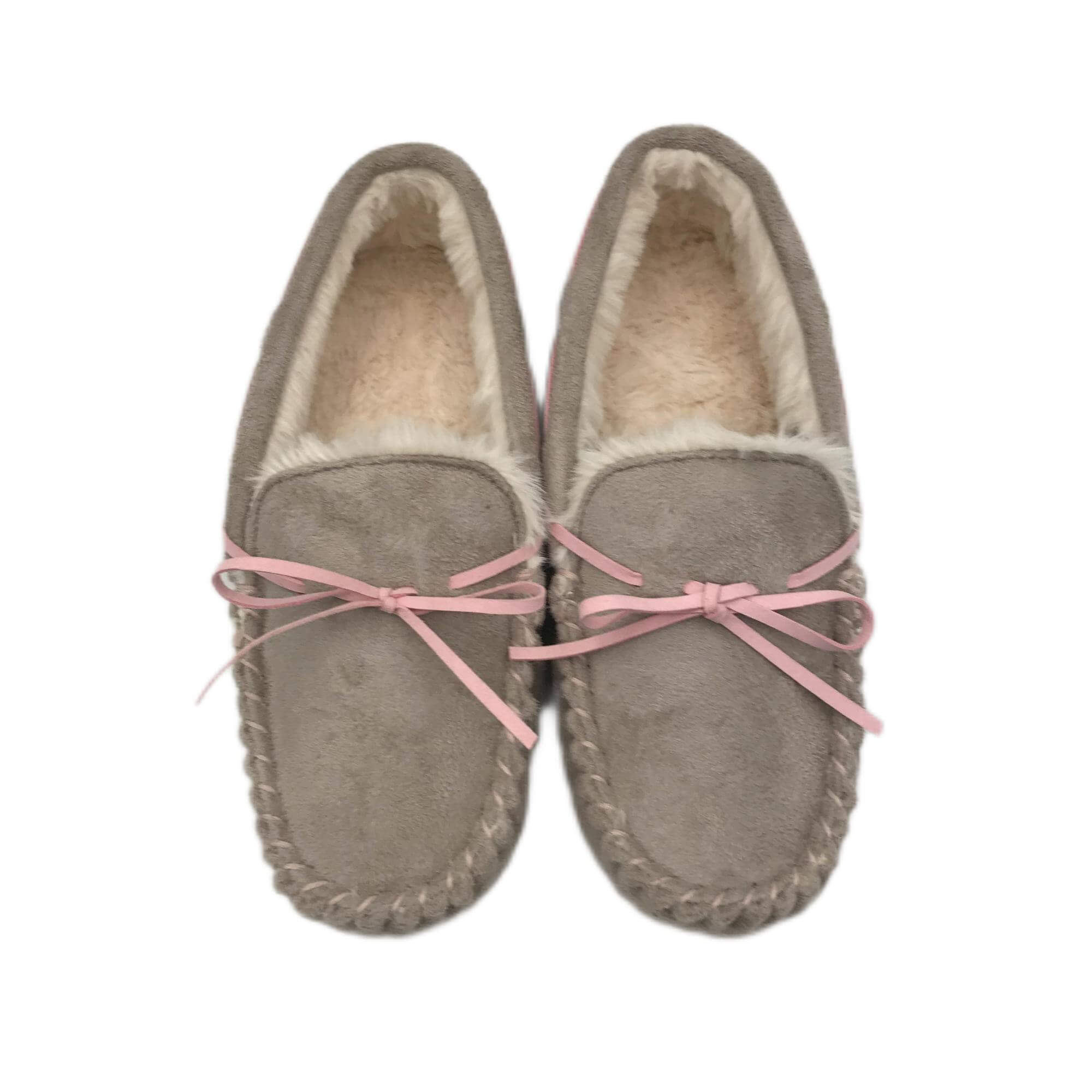 Warm cozy bow solid moccasin women's slippers