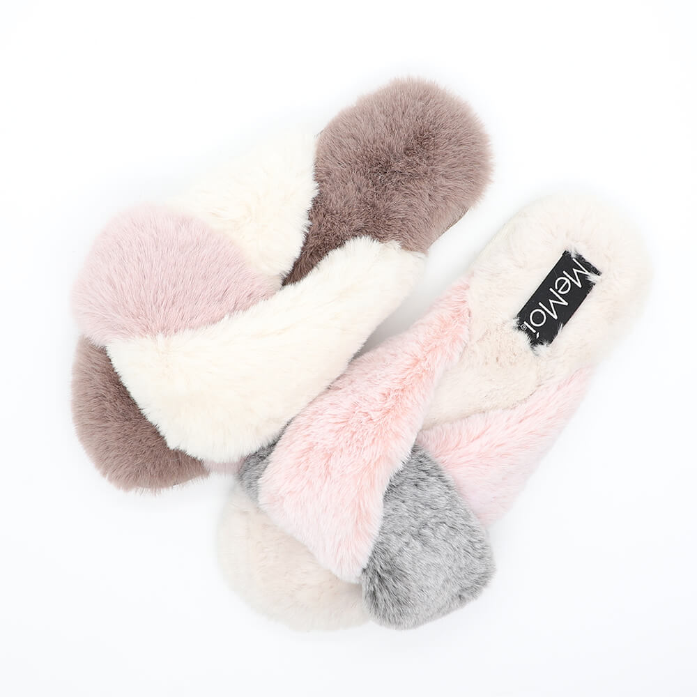 Soft furry open toe slippers for women