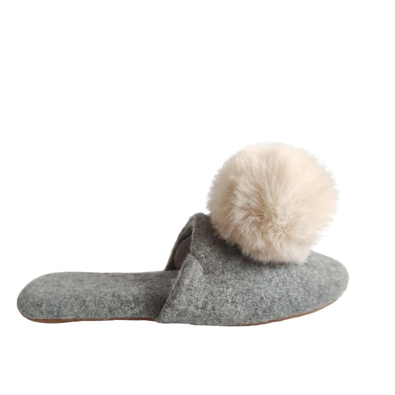 Women's Grey Plush Pom-pom Fuzzy Slippers