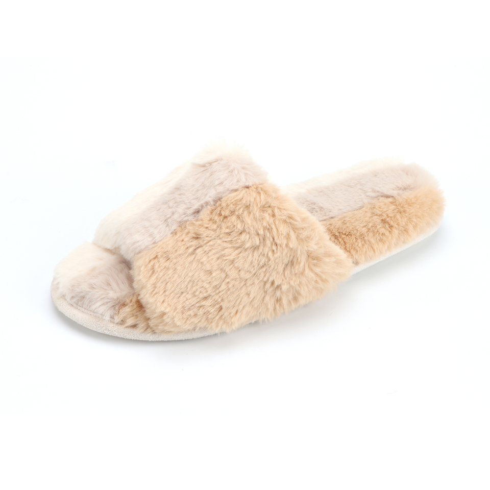 Comfort faux fur bedroom fluffy open toe slippers for women