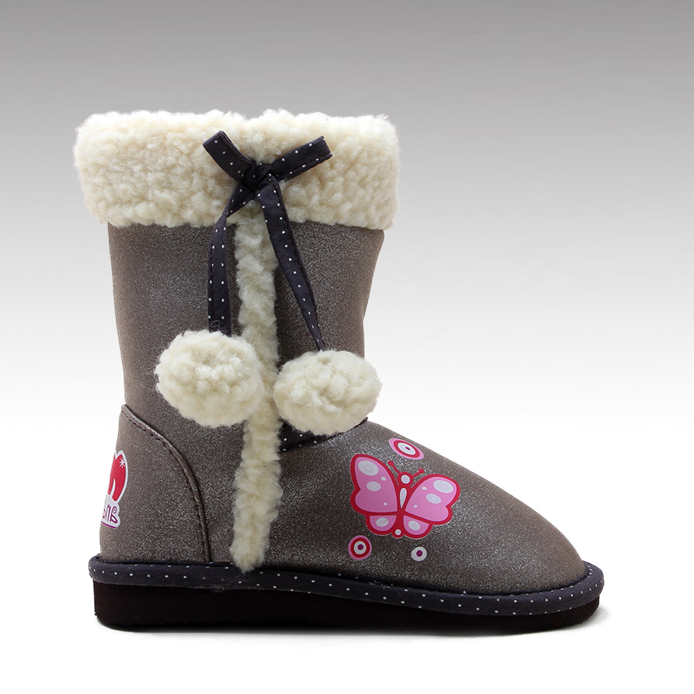 Faux fur cute winter Kids boots with pom poms