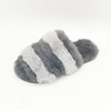 Stripe combined faux rabbit fur soft plush insole ladies winter slippers