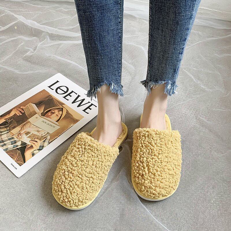 Open-toe multi color soft faux fur house slipper