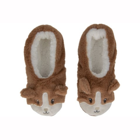 Ladies corgi faux fur pull on slipper socks with 3D ears