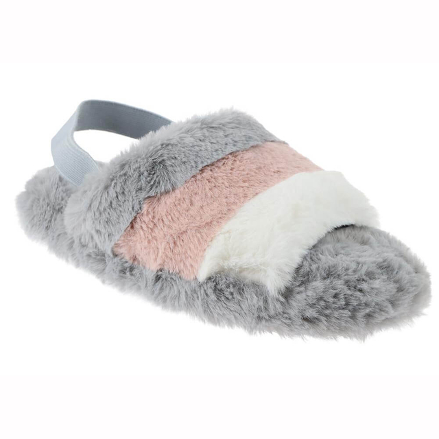 Patchwork faux rabbit fur slide slipper for women