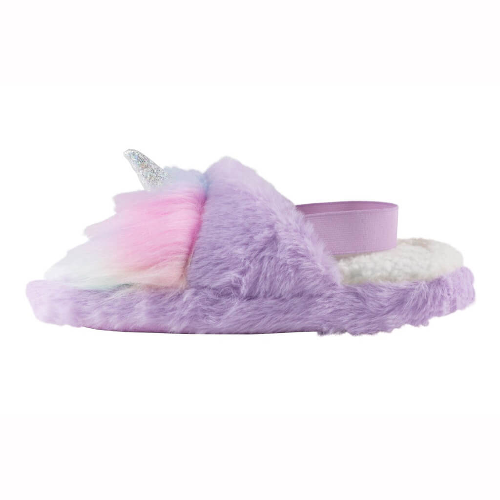 Girl faux fur scuff with unicorn head with soft boa applique