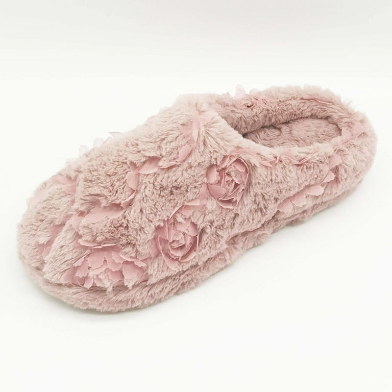 Pink rose fur upper home slippers for women