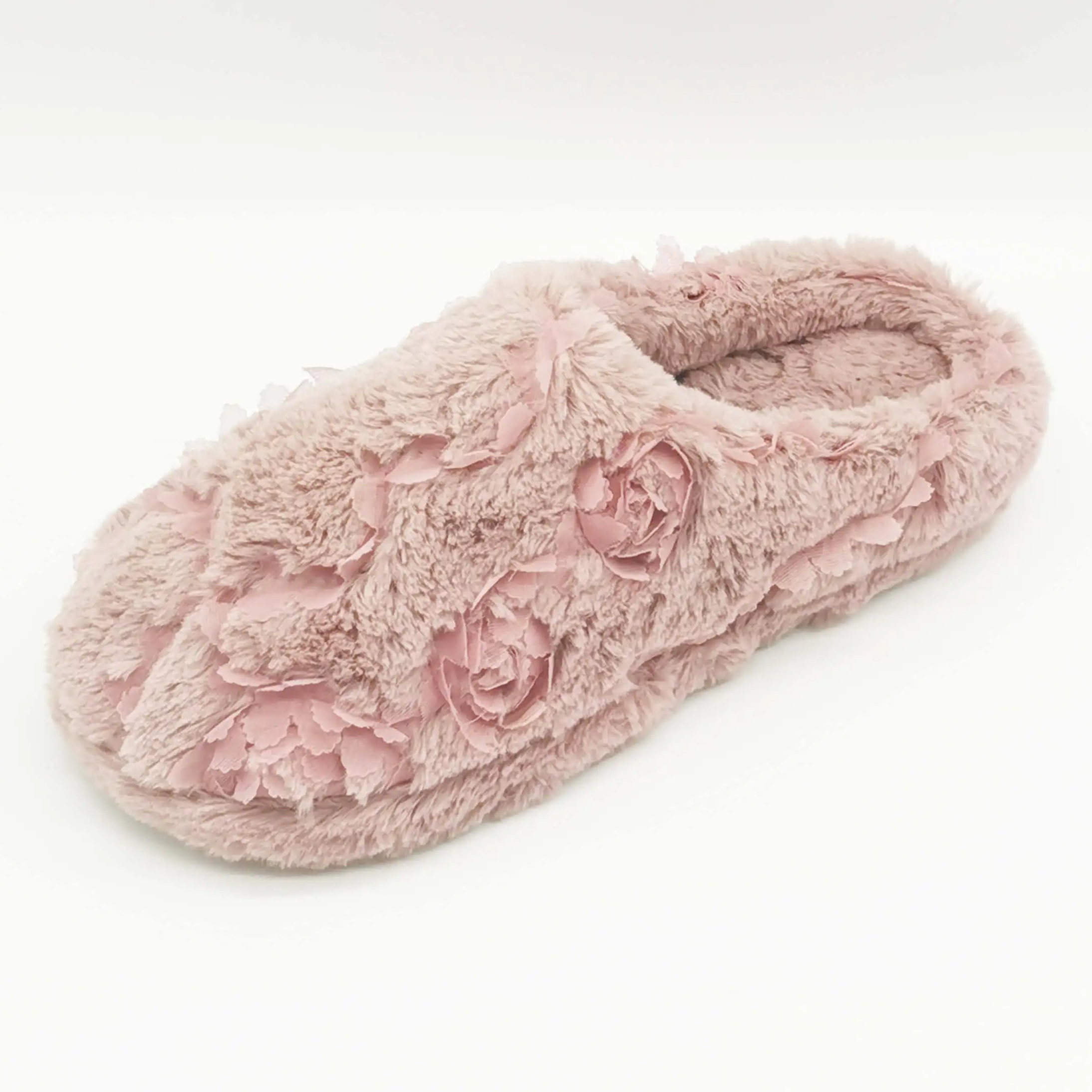 Pink rose fur upper home slippers for women