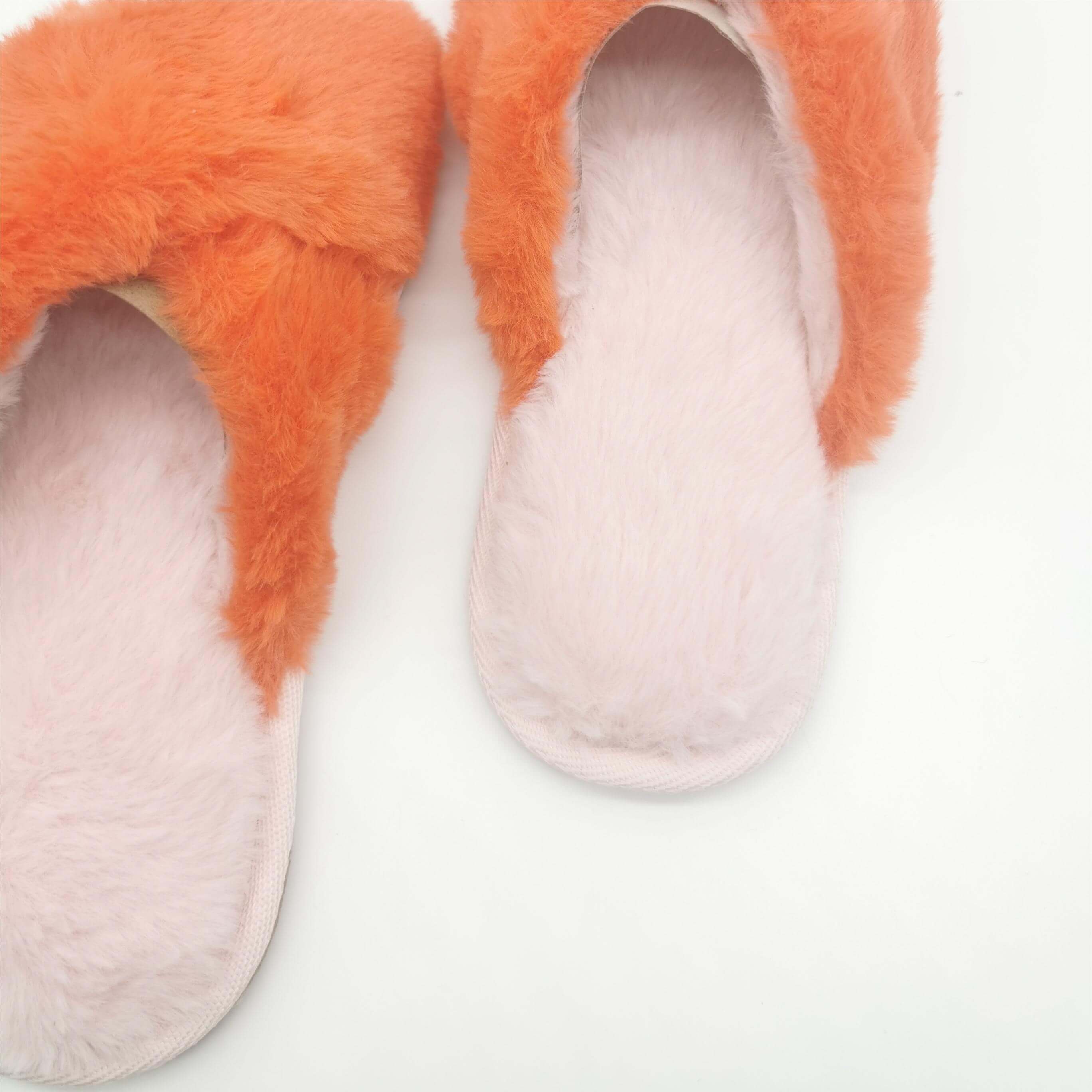 Two straps multi color soft faux fur house slipper