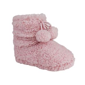 Girls faux Berber bootie with tie poms trim