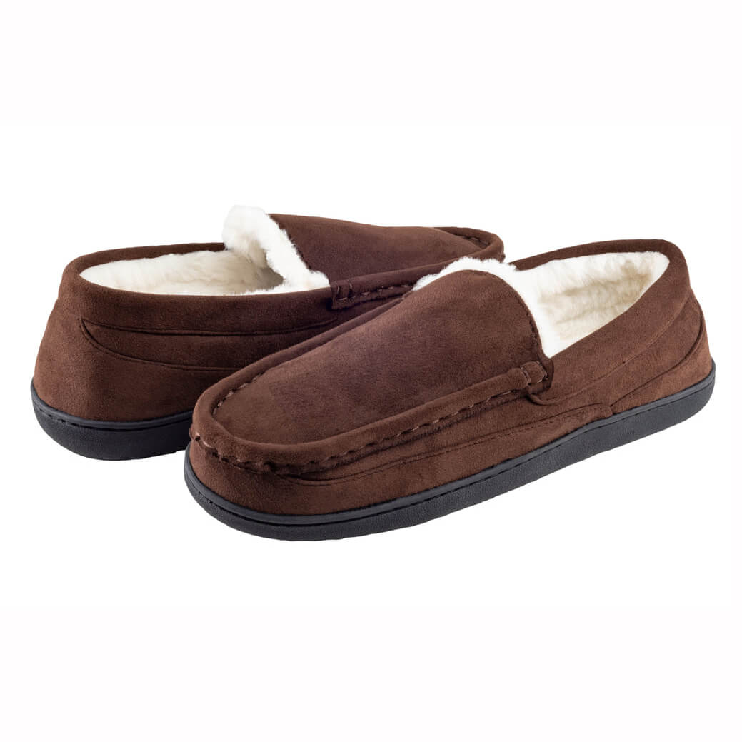 Men's suede fabric upper moccasin with faux fur lining