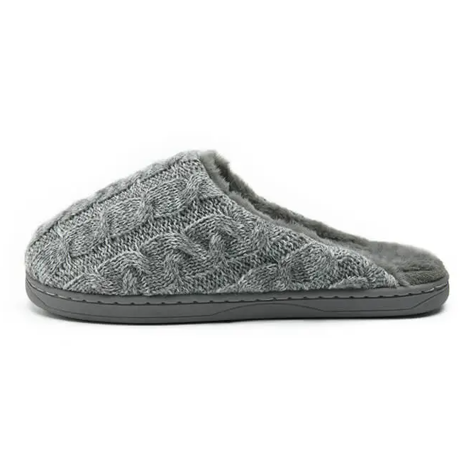 Grey knits and fur warm house slippers