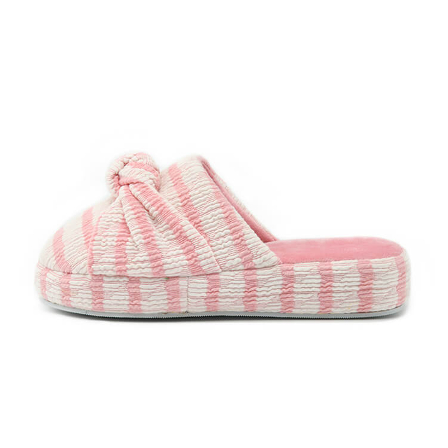 Cotton stripe jersey house slipper with bow