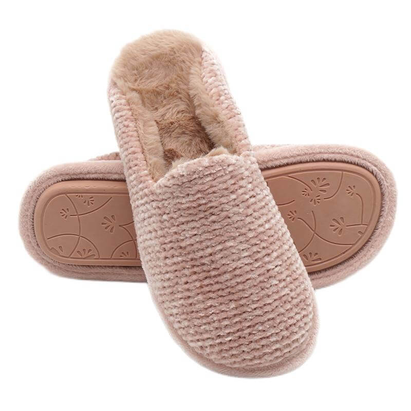 House chenille knit faux fur comfortable fuzzy slippers