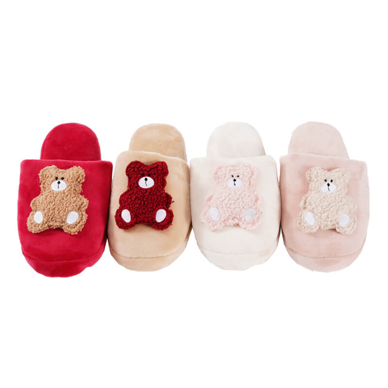 Indoor fluffy little bear pattern slippers for women