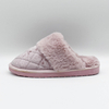 Pink velvet slipper with faux fur lining for women 