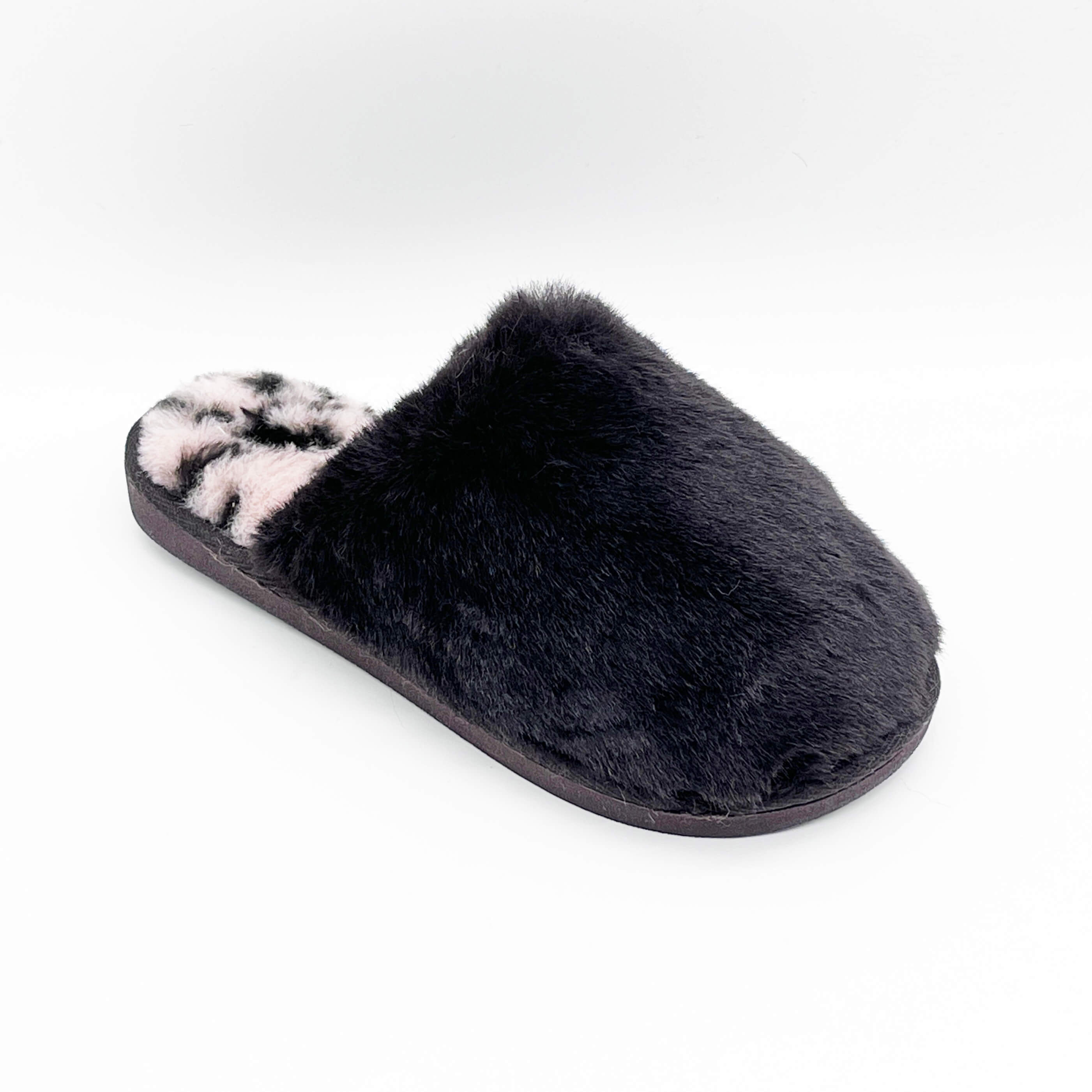 Faux fur upper and Leopard print lining slipper with TPR sole