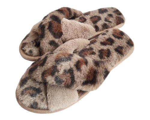 Leopard print cross band slippers