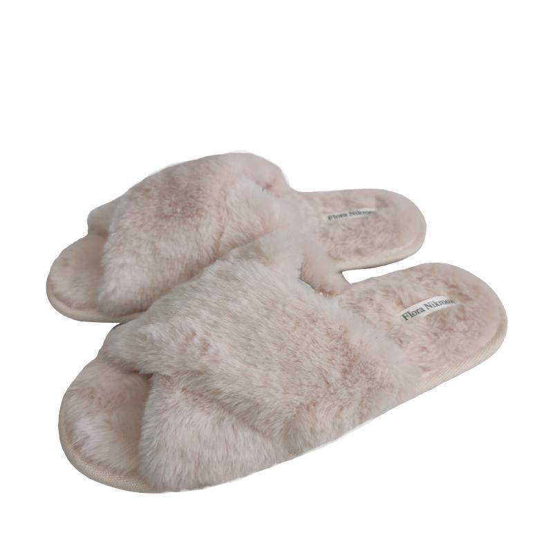 Fuzzy cross band cozy memory foam home slippers