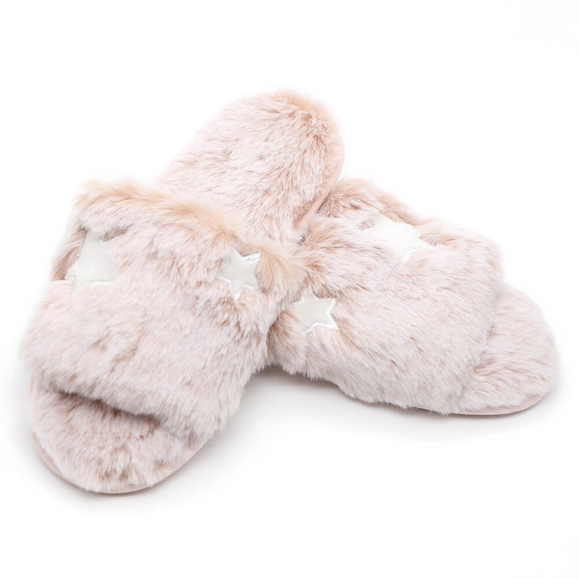 Comfy faded faux fur house slipper 