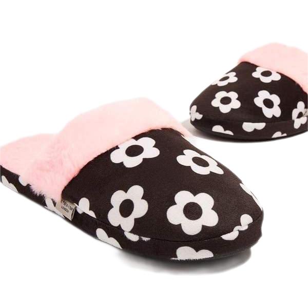 Summer floral print cotton slippers black daisy flowers ladies house slippers