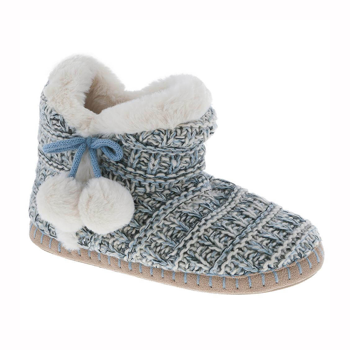 Ladies' knitted faux fur slipper boots with poms