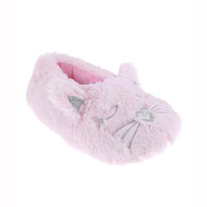 Faux fur pink cat moccasin slipper for girls