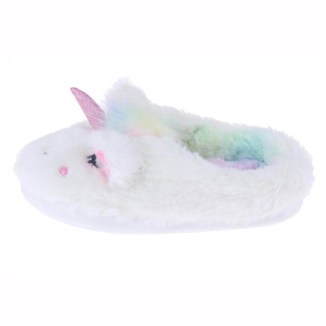 Girls faux fur white unicorn slipper