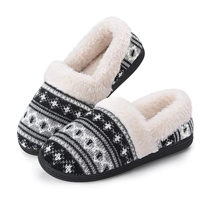 Slip-on knit memory foam house slippers