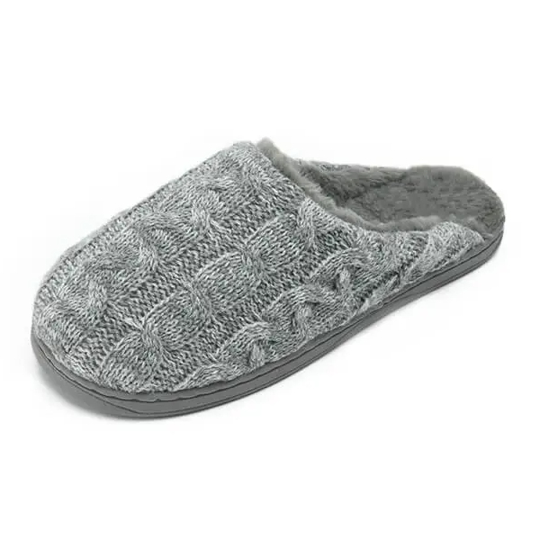 Grey knits and fur warm house slippers