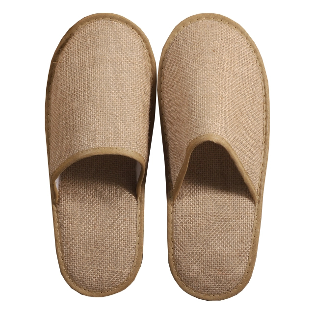 Linen hotel slipper with cork sole